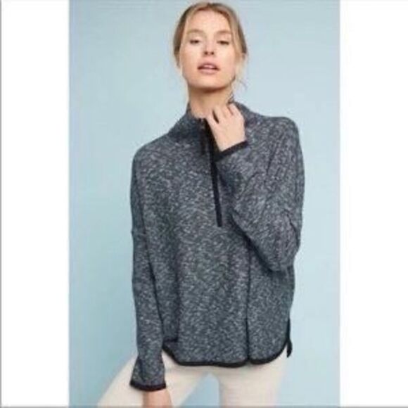 Anthropologie Saturday Sunday weekender Quarter Zip‎ Split Hem Sweatshirt Grey M - Picture 14 of 14